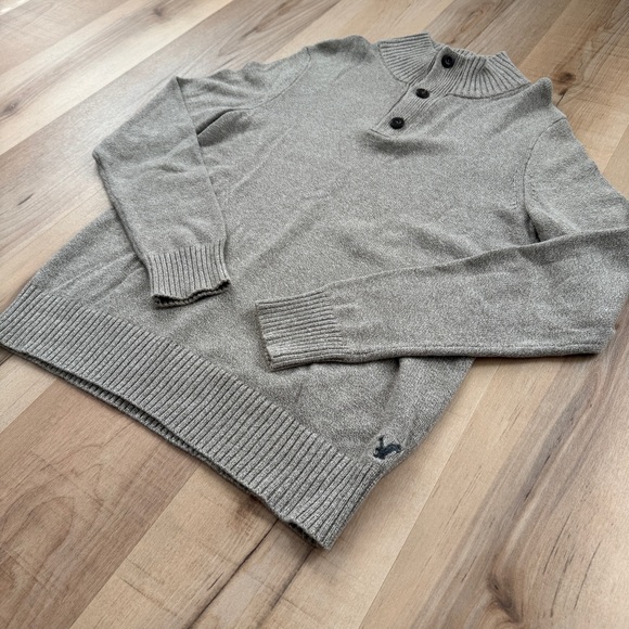 American Eagle Beige Tan Cotton Half Zip & Button Up Knitted Sweater Athletic M - Picture 6 of 11